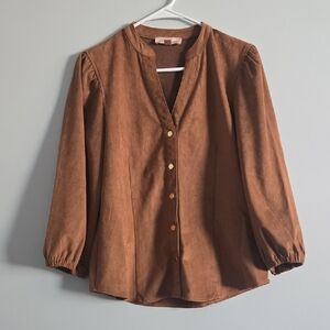 Philosophy Brown Super Soft Faux Leather Blouse Top, Medium